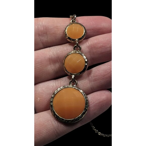 Funky Orange And Gold Tone Gemmed Graduated Pendant Necklace - Picture 3 of 8